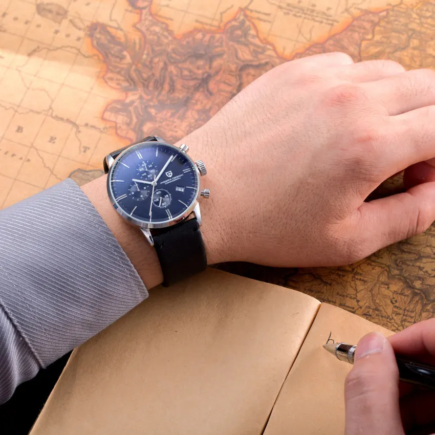 PAGANI Дизайн Лидирующий бренд роскошный дизайн мужские часы хронограф кожа кварцевые часы Мужская мода Спортивные военные наручные часы