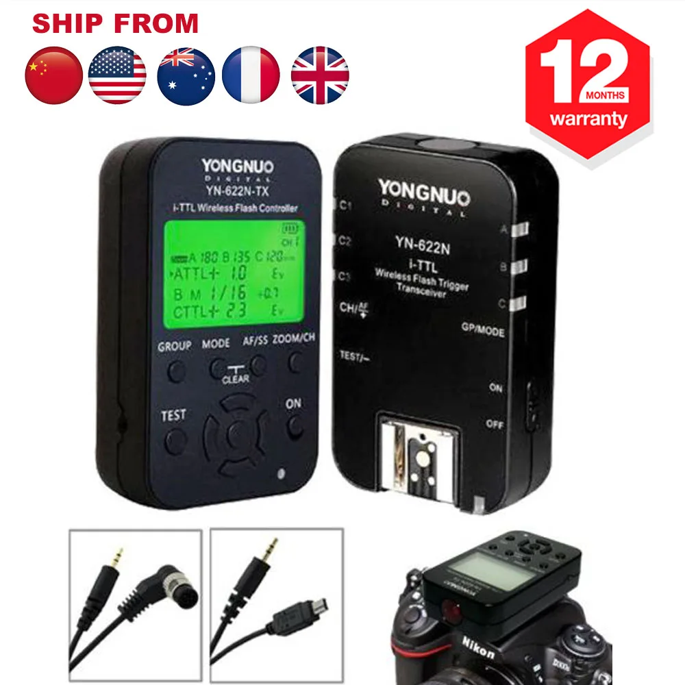 

1PC Yongnuo YN-622N Wireless i-TTL Flash Transmitter + 1PC YN-622N Trigger For Nikon Camera D70S D80 D90 D200 D600 D3000 D7000