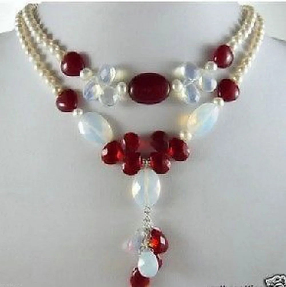 

Hot sale new Style >>>>>White pearl opal red jade pendant necklace