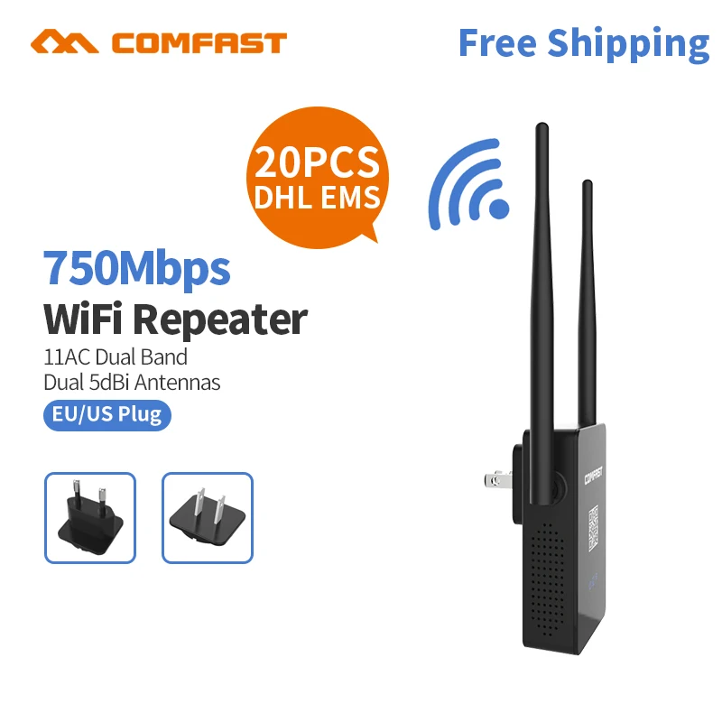 20 штук DHL 802,11 ac Comfast Wi-Fi маршрутизатор 750 Мбит маршрутизатор Беспроводной Wi-Fi Ретранслятор Dual-Band 2,4/5 ГГц wi-Fi усилитель сигнала