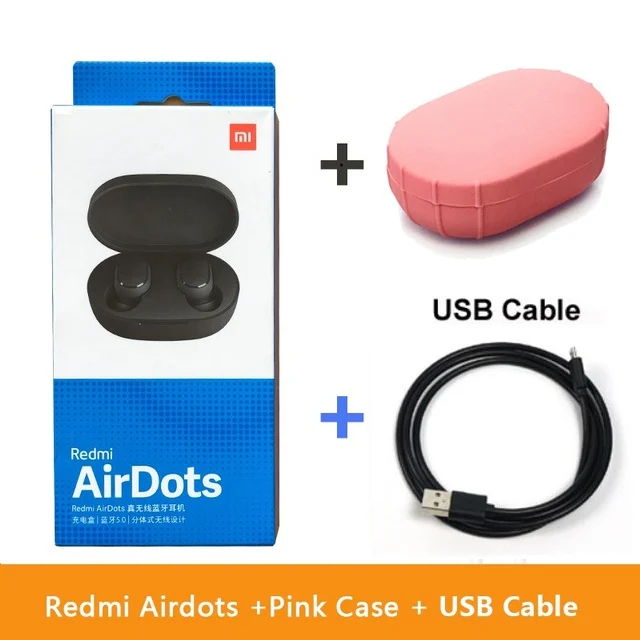 Оригинальные беспроводные Bluetooth наушники Xiaomi Redmi Airdots, стерео наушники с басами, TWS Bluetooth 5,0, управление AI для Xiomi Redmi Note 7 6 - Цвет: add cable Pink Case