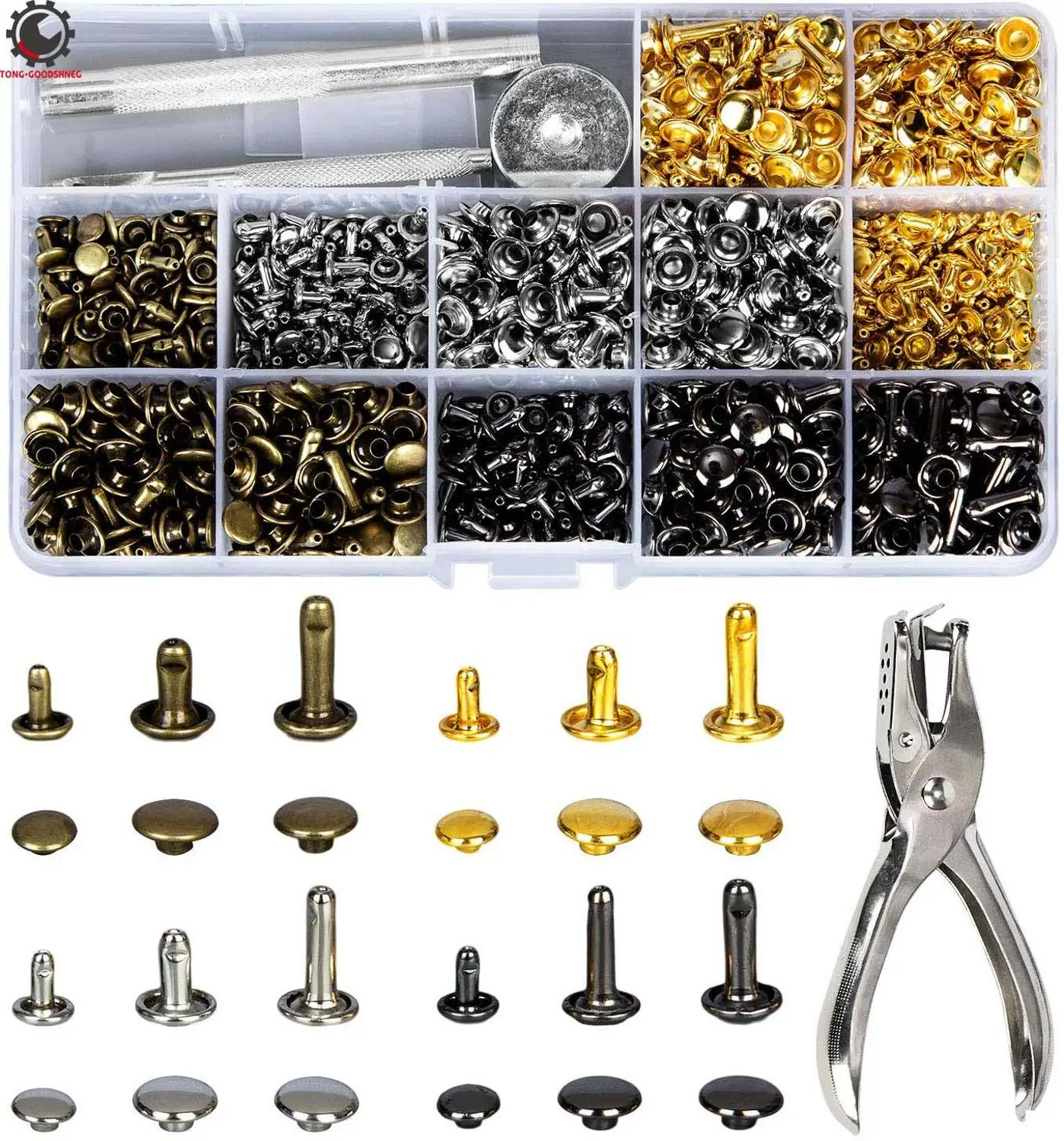 Leather Rivets Double Cap Rivet Tubular Metal Studs Spike Snap Fastener Press Button with 4 Fixing Set Tools | Дом и сад