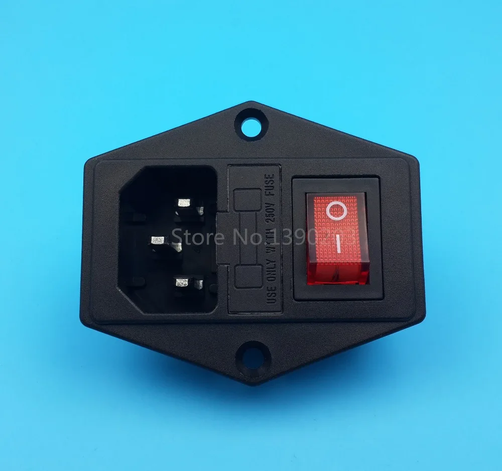 

10Pcs Black 250V 10A IEC320 C14 Power Socket With 3P Red Light Switch Sercw Type