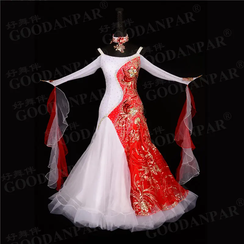 GOODANPAR Women Standard Competition Ballroom Dance Dress Long Sleeve