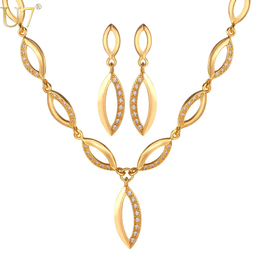 

U7 Choker Necklace Set Wholesale Trendy Gold Color Rhinestone Necklace Earrings Party Jewelry Set For Women S493