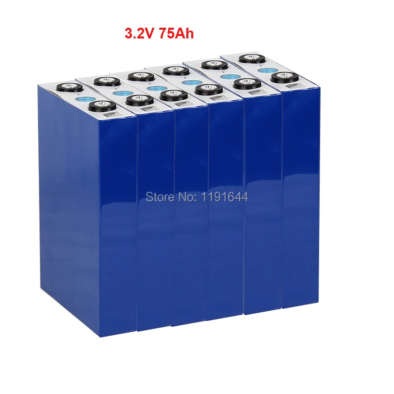 

6PCS High Quality 3.2V 75Ah LiFePO4 Prismatic Cell 3500 Times LifeCycles Battery For Solar Energy Storage