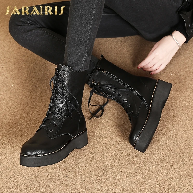 

SARAIRIS dropship plus size 43 top quality genuine leather thick bottom Boots Women's Shoes youthful Boots Shoes Woman