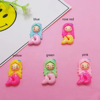 

100pcs Kawaii Resin Mermaid Flat Back Cabochon For Scrapbooking DIY Embellishments Hairbow Phone Decoration Craft 22*14mm