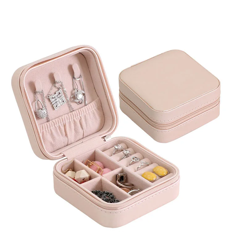 

Earings Storage Organizer PU Material Mini Travel Jewelry Box Display Multi-function Rectangle Ring Necklace Storage Box