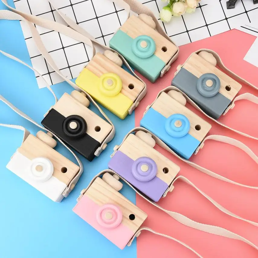 Wooden Toy Camera Kids Creative Neck Hanging Rope Toy Photography Prop
