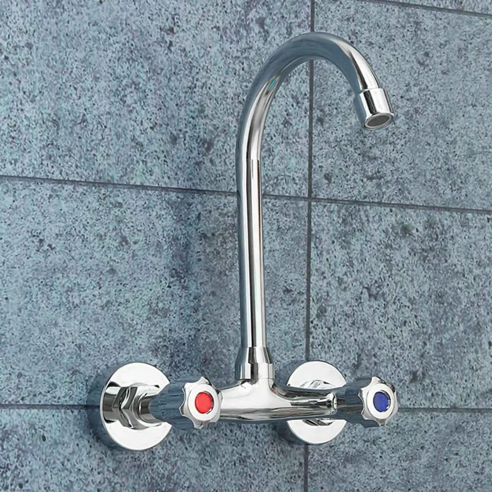 Billige Wand Waschbecken Wasser Waschbecken Mischbatterie Wasserhahn Kupfer Doppelgriff Einlochmontage Deck Montiert Badduschehahn