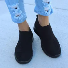 Женские сникерсы года, трикотажные Повседневные слипоны, женская обувь на плоской подошве, сетчатая мягкая прогулочная обувь, женская вулканическая обувь, tenis feminino