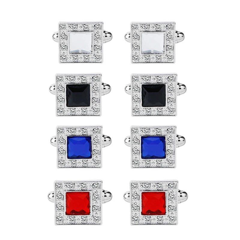 

Square Full Rhinestone Cufflinks For Mens Crystal French Shirt Cuff Links Black White Purple red Cufflink Buttons Christmas Gift