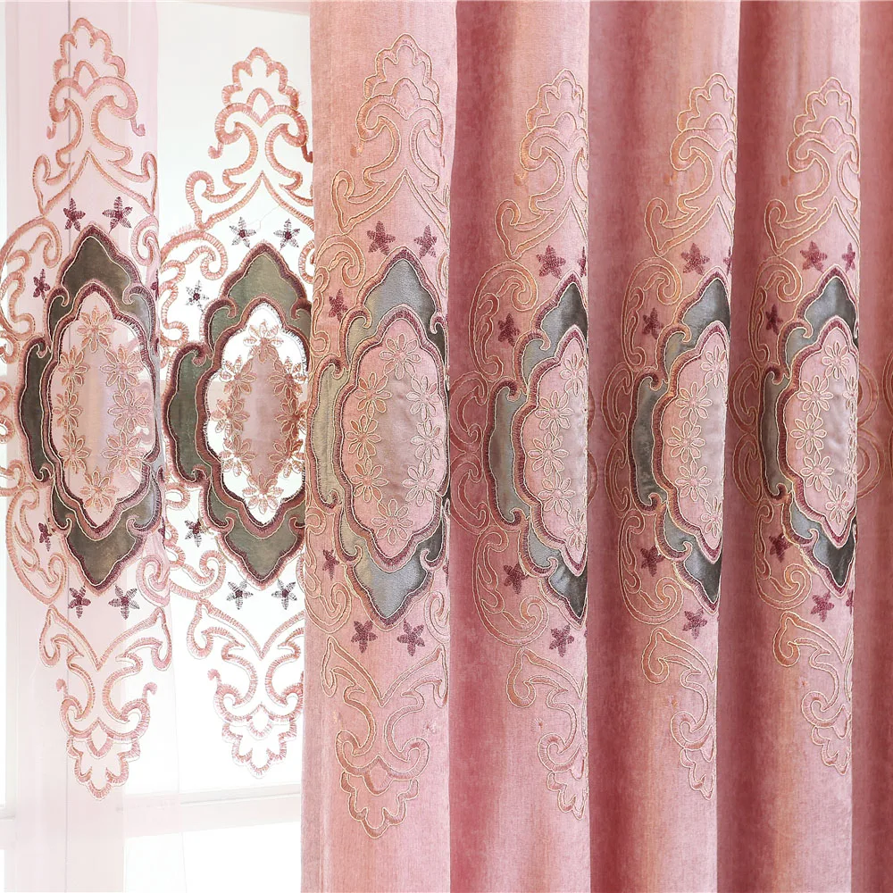

Slow Soul Pink Coffee Blue Purple Europe Embroidered Curtains For Living Room Bedroom Kitchen Luxury Tulle Velvet French Window