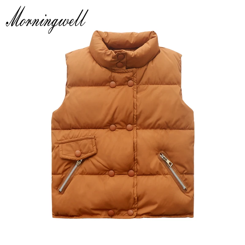 

Morningwell winter vest for boy down vest cotton warm children girls fashion thick double breasted waistcoat girl school uniform