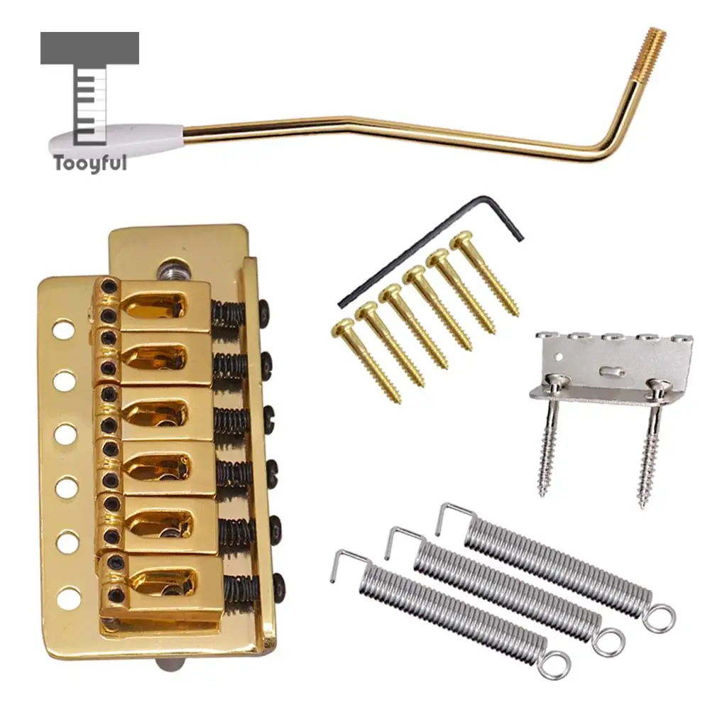 Tooyful 6 String Flat Saddle Tremolo Bridge System for FD ST Electric Guitar  Gold