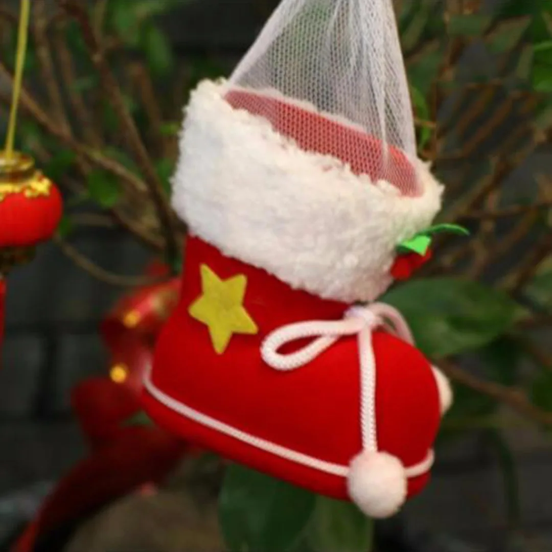 S/M/L Red Christmas Flocking Boots Socks Candy Box Christmas Tree Decoration Home Ornaments Laser Package Supplies
