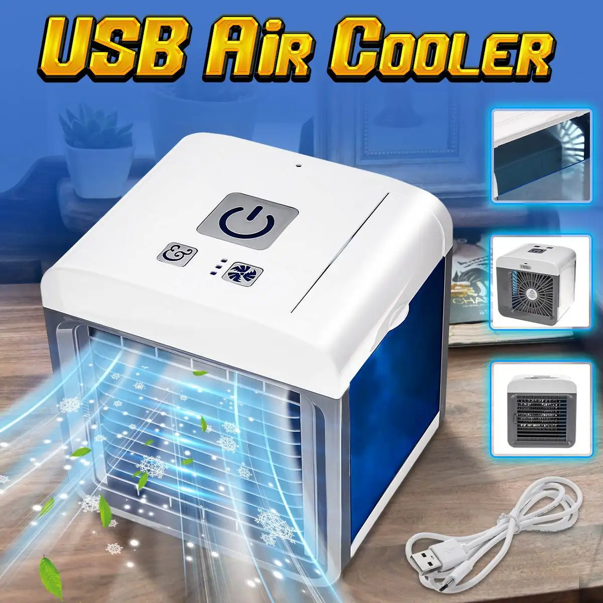 

Mini Air Conditioner Spray Cooler Cooling Flow Filter Humidifier Purification 3 Speeds White USB Cable Charge 16.5x16.5x13.5cm
