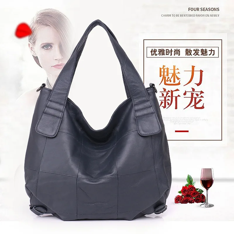 Women's new leather fashion bucket bag Korean version of the first layer cowhide large capacity shoulder Messenger bag