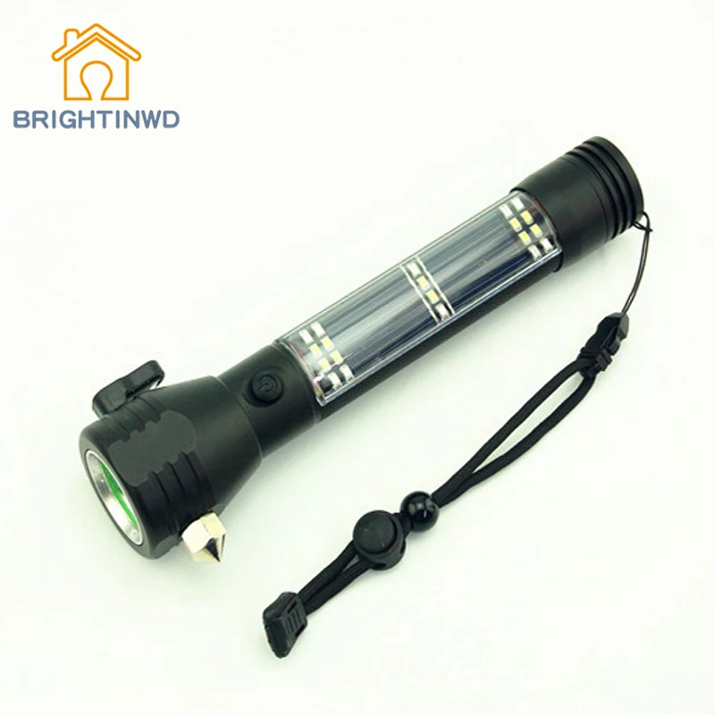 

LED Multifunctional Solar Lighting Flashlight Car Safety Hammer Alarm Escape Rescue Outdoor Household Emergency Portable Light
