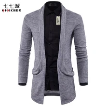 Autumn New Cardigan Sweaters Men 2017 Big Pocket Casual Long Cardigan Men Knitted Sweater with Collar Cardigan Masculino Coat