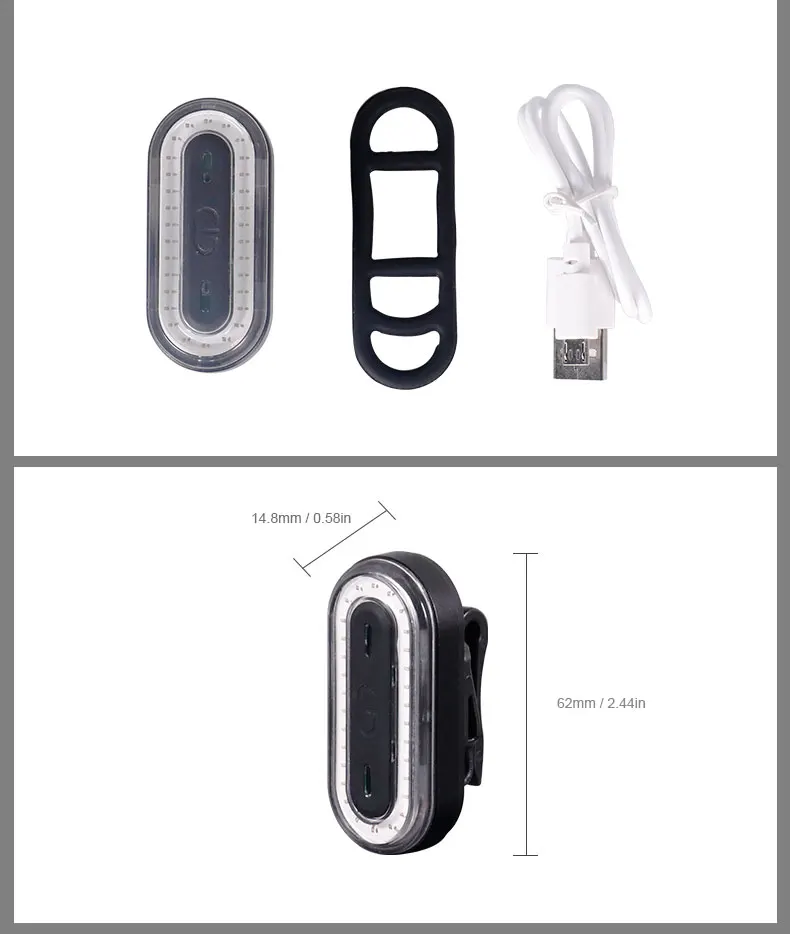 Clearance Deemount Cycle Tail Light Bike Rear Lamp USB Charge Warning Safety Lantern Oval-shaped 30 LED chips COB Up to 18hrs Runtime 1