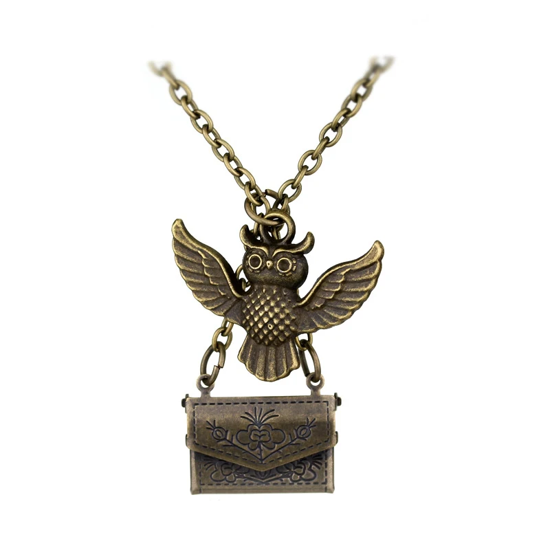

Movie HP Hogwarts Necklace Vintage Bronze Owl Pendants Post Envelop Jewelry For Women Men Friend Mysterious Gift