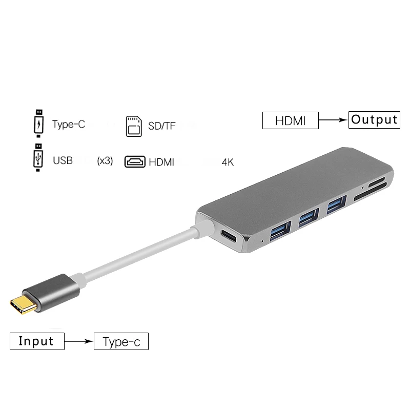 Универсальный usb-хаб type-C к USB3.0+ TF/Micro SD+ USB3.1 PD адаптер для зарядки USB-C концентратор кардридер PD адаптер для зарядки