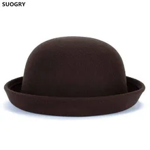 Бренд SUOGRY зима осень для женщин дамы Fedoras Топ джаз шляпа мода утолщение котелок шапки качество полиэстер хлопок Круглые шапки