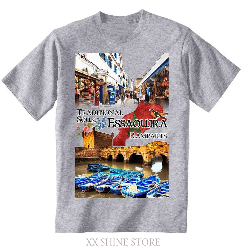 Essaouira Morocco мужская новая хлопковая серая футболка из 100% хлопка с забавным принтом