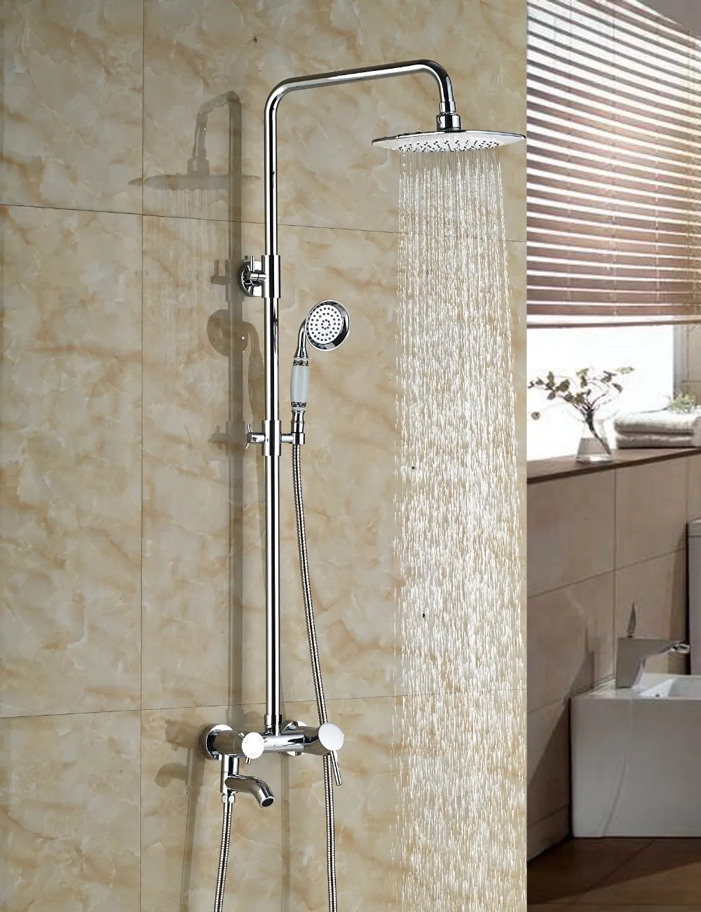 Wholesale And Retail Wall Mounted Chrome Rain Shower Head Faucet Cold Hot Mixer Valve W/ Hand Shower Sprayer Wholesale And Retail Wall Mounted Chrome Rain Shower Head Faucet Cold Hot Mixer Valve W/ Hand Shower Sprayer