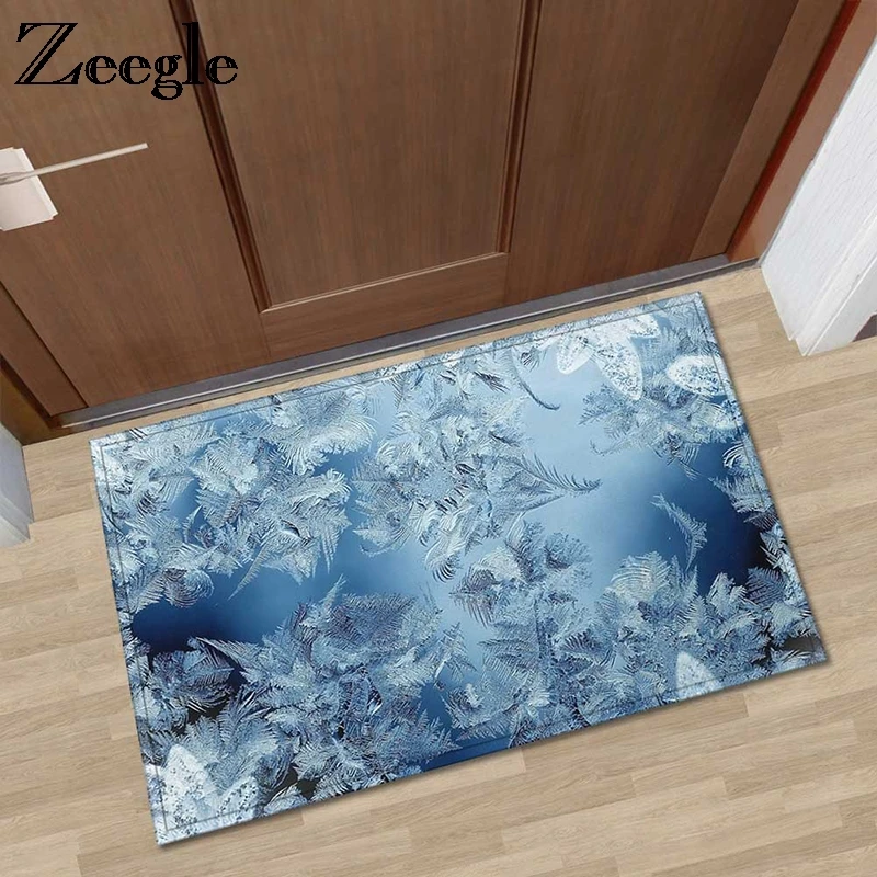 

Zeegle Ice Flower Printed Doormats For Entrance Door Anti-slip Carpets For Living Room Bathroom Mats Absorbent Kitchen Area Rug