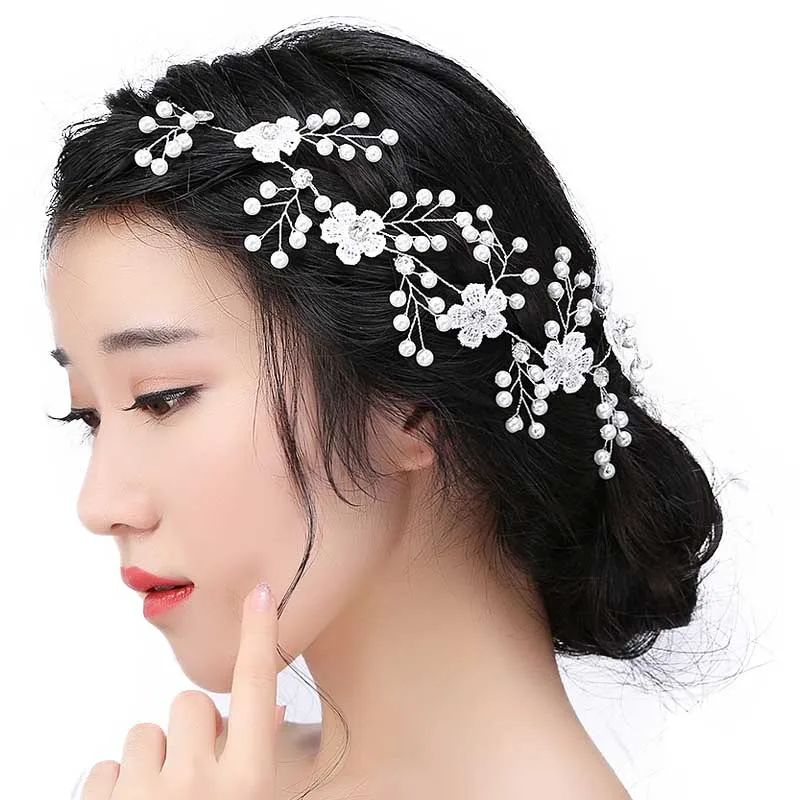 Wedding Hair Accessories For Bridal Lace Flowers Crystal