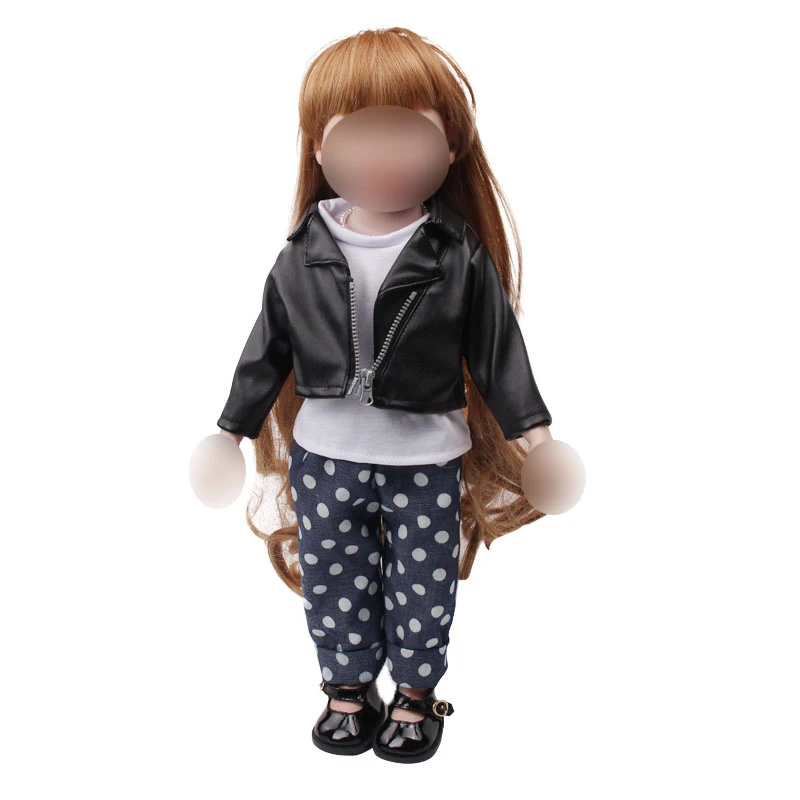 18 дюймовая кукольная одежда для девочек костюм с черной курткой+ белая футболка+ штаны американское платье для новорожденных детские игрушки, размер 43 см, детские куклы c729