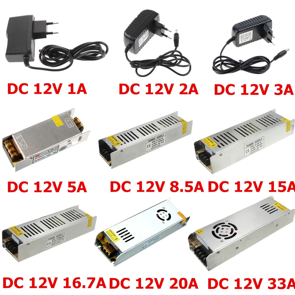 

Power Supply 12V 1A 2A 3A 5A 8.5A 15A 16.7A 20A 30A LED Driver AC 110/220V To DC 12V Switching Transformer Adapter For LED Strip