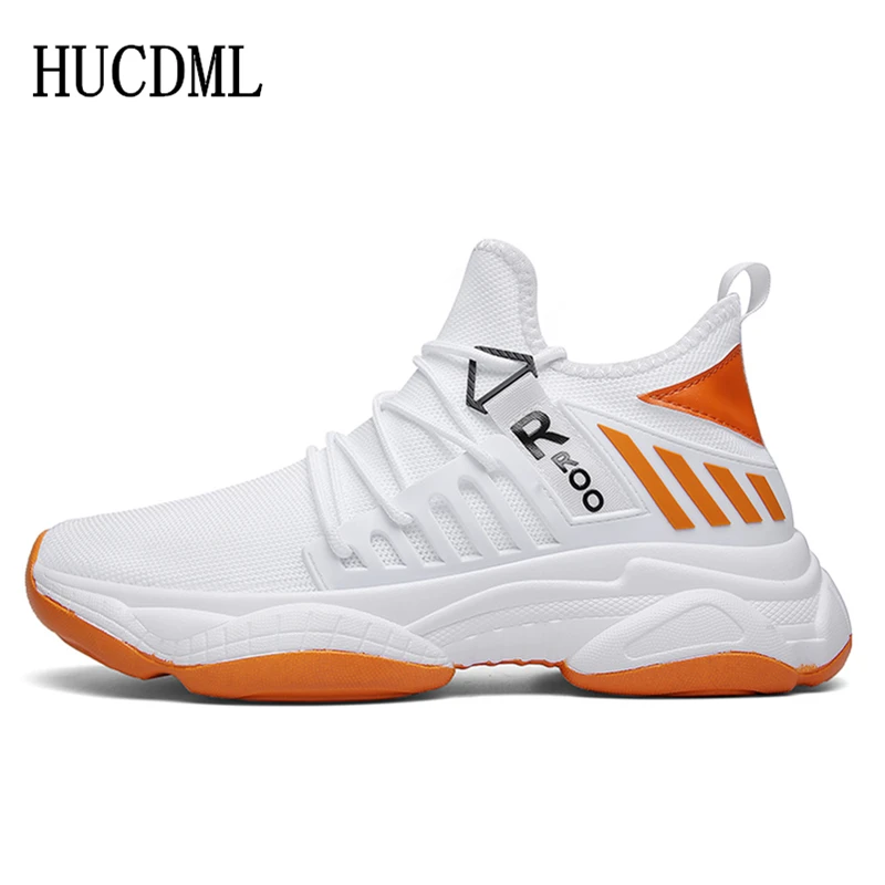 

HUCDML 2019 Spring/Autumn Trend Style Men's Shoes Flyknit Mesh Breathable Mens Light Shoes Outdoor Casual Lace-Up Men Sneakers