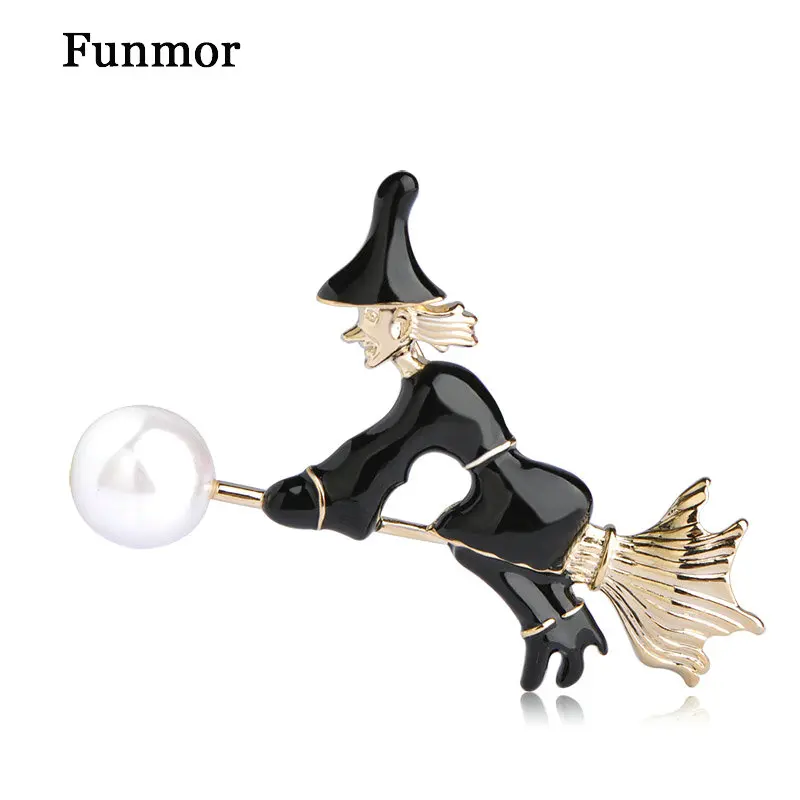 

Funmor Vivid Witch Brooches Simulated Pearls Enamel Jewelry Women Kids Coat Dress Collar Bag Scarf Pins Banquet Accessories Gift