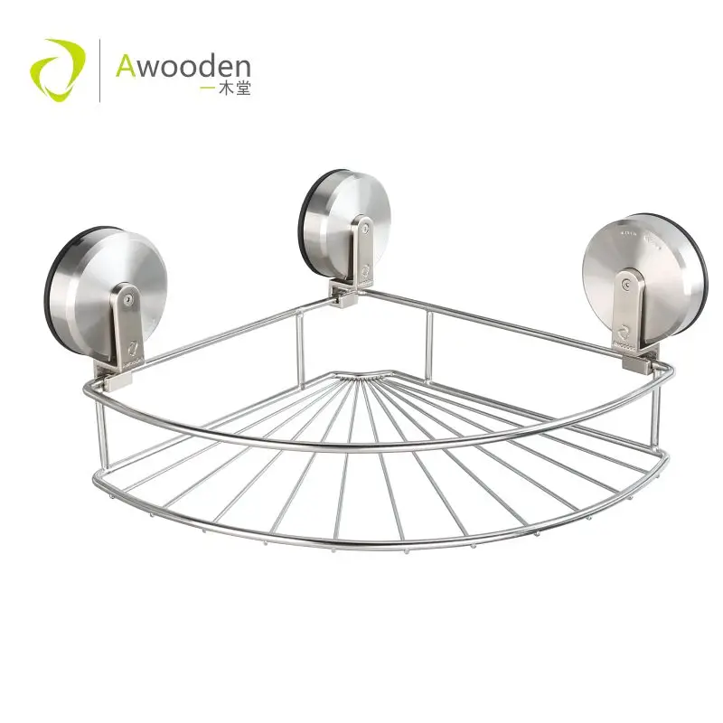 Awooden Corner Shower Caddy With Vacuum Suction Cup For Bathroom Kitchen Storage Shelf Triangle Brushed Stainless Steel Basket Shelves Aliexpress Shower Caddy With Vacuum Suction Cup