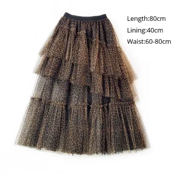 

Fashion Women Elastic High Waist Leopard Irregular Layered Mesh Long Skirts Womens Sexy Pleated Tiered Tulle Skirt Tutu Skirt