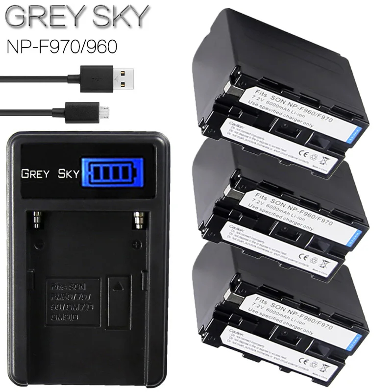 

High Capacity 6000mAh NP-F970 NP-F960 NP F970 NP F960 Digital Camera Battery + LCD USB Charger for Sony NP-F960 NP-F970 Battery