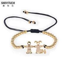 Золотой браслет-Шарм SHINYGEM, милый очаровательный браслет для влюбленных, прозрачный кубический циркон, регулируемый браслет, черный кожаный плетеный браслет для женщин