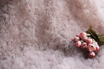 

10 yards nude pink ruffled rosette soft fabric backdrop for baby photograph, wedding fabric