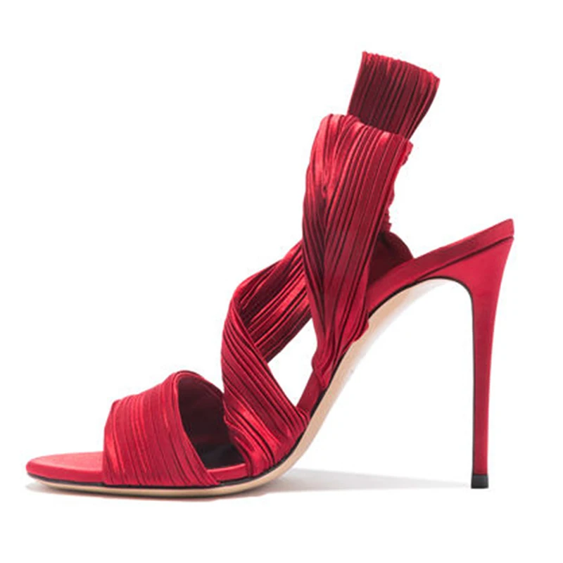 Yifsions/женские сандалии-гладиаторы; пикантные босоножки на тонком высоком каблуке; красивые вечерние туфли с открытым носком; Цвет Красный; женская обувь; большие размеры 3-10,5 - Цвет: D0763 Red