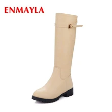 ENMAYLA/новые стильные женские сапоги до колена с круглым носком на квадратном каблуке с пряжкой женские сапоги на молнии Большие размеры 34-42, ZYL509