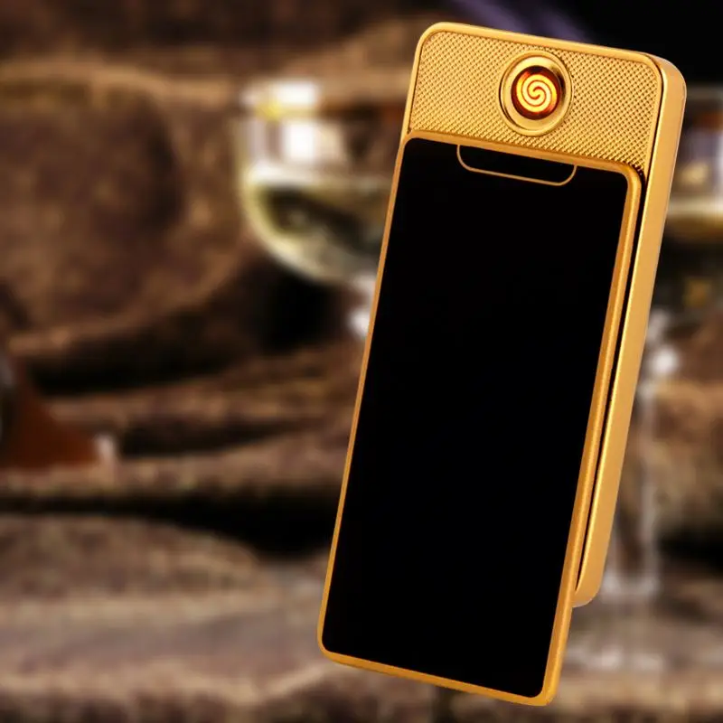 

Cigarette Electronic Lighter USB Ultra-thin Metal Windproof Flameless Rechargeable Electric Coil Lighter Plasma Touch Sensing