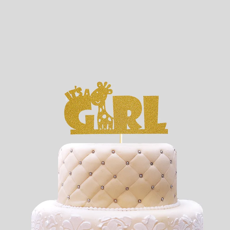 Cake Toppers Giraffe Birthday Cake Topper Cupcakes flags It s a Girl Baby Shower Party Decoration