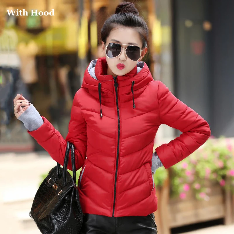 Goedkoop Hooded Vrouwen Winter Jas Korte Katoen Gewatteerde Vrouwen Jas Herfst Casaco Feminino Inverno Effen Kleur Parka Stand Kraag