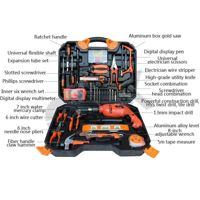 US $52.35 120 Tools Electric hardware tool set Woodworking Electric drill home toolbox Repair kit Impact drill