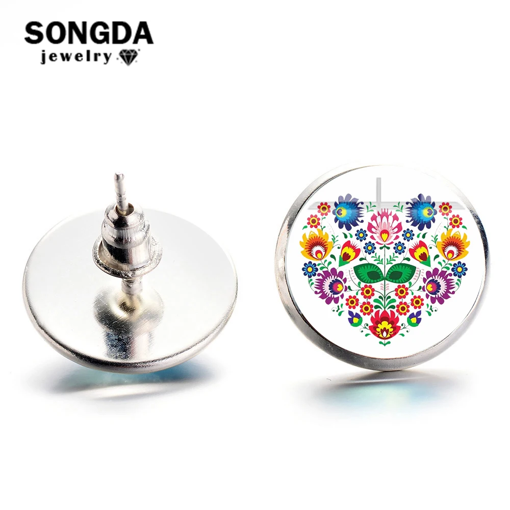 

SONGDA Brand Polish Folk Art Patterns Stud Earring Fashion Jewelry Modern Paper Cutting Element Flower Earrings for Women Girls
