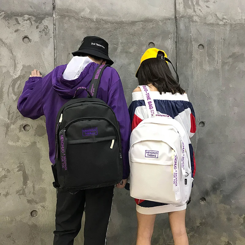 Menghuo Casual Unisex Boys Women Backpack Personality Letters Ribbons Backpack Mochila Big Students School Bag Girls Travel Bag (7)
